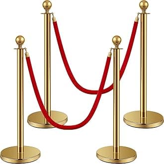 Stainless Steel Stanchion Post Queue 5 ft Red Velvet Rope Red Carpet Ropes and Poles Crowd Control Barriers Sand Injection Hollow Base and Velvet Ropes Set for Party Supplies (8 Pieces, Gold)