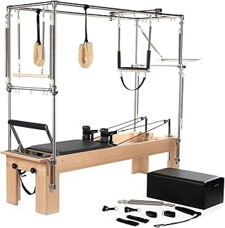 Balanced Body Pilates Reformer with Revo Footbar and Trapeze Combination, Pilates Exercise Equipment, Workout Equipment for Home or Studio
