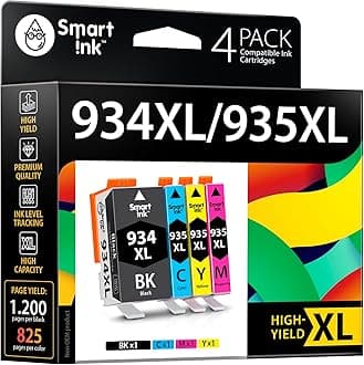 Compatible Ink Cartridges Replacement for HP 934 and 935 HP 934XL 935XL 4 Combo Pack (1 Black, Cyan/Magenta/Yellow) for HP Printer Officejet Pro 6230 6830 6835 Officejet 6800 6812 6815 6820