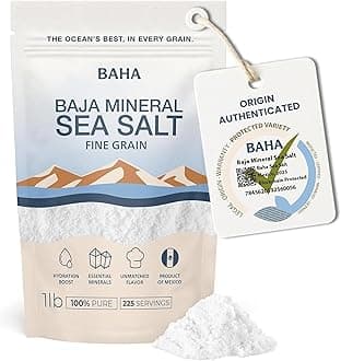 BAHA - Baja Mineral Sea Salt | Fine Grain Baha Mineral Salt from Sea of Cortez | Low Sodium & Mineral | For Cooking, Plating and Hydration | Traceable Origins | 1 Lb. Bag