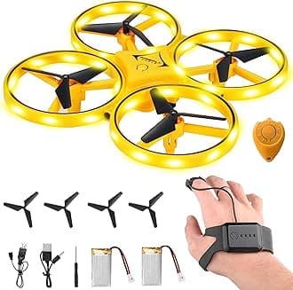 Gesture Control Drone Rc Quadcopter Aircraft Hand Sensor Drone with Smart Watch Controlled, 2 batteries, 360° Flips, Led Light, 3 Modes, 2 USB Cables, Best Gift for Kid